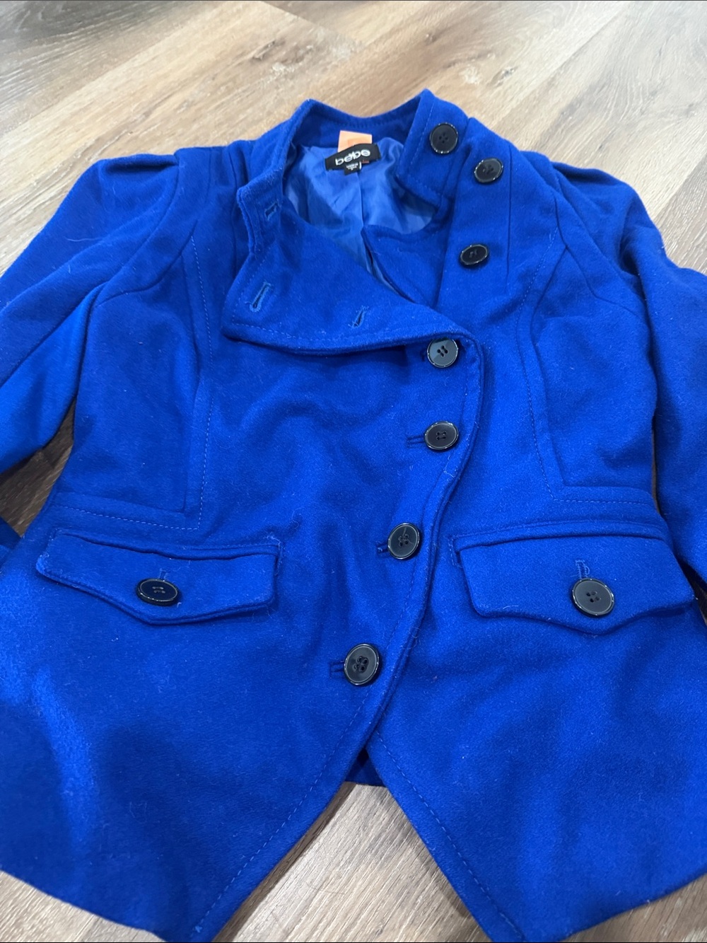 bebe Cobalt Blue Double-Breasted Wool-Blend Blazer